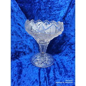 Vintage 1950s Shark Tooth Top Star Burst Pattern Very Light Pink Footed Compote